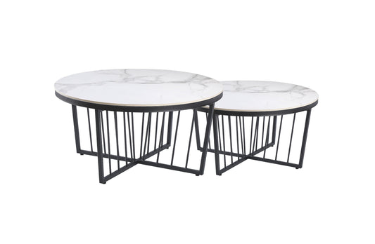 Image of salina coffee table 90cm black base  - white marble  ideal for luxury casual home interiors