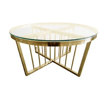 Image of salina coffee table 90cm gold base - clear glass  ideal for luxury casual home interiors