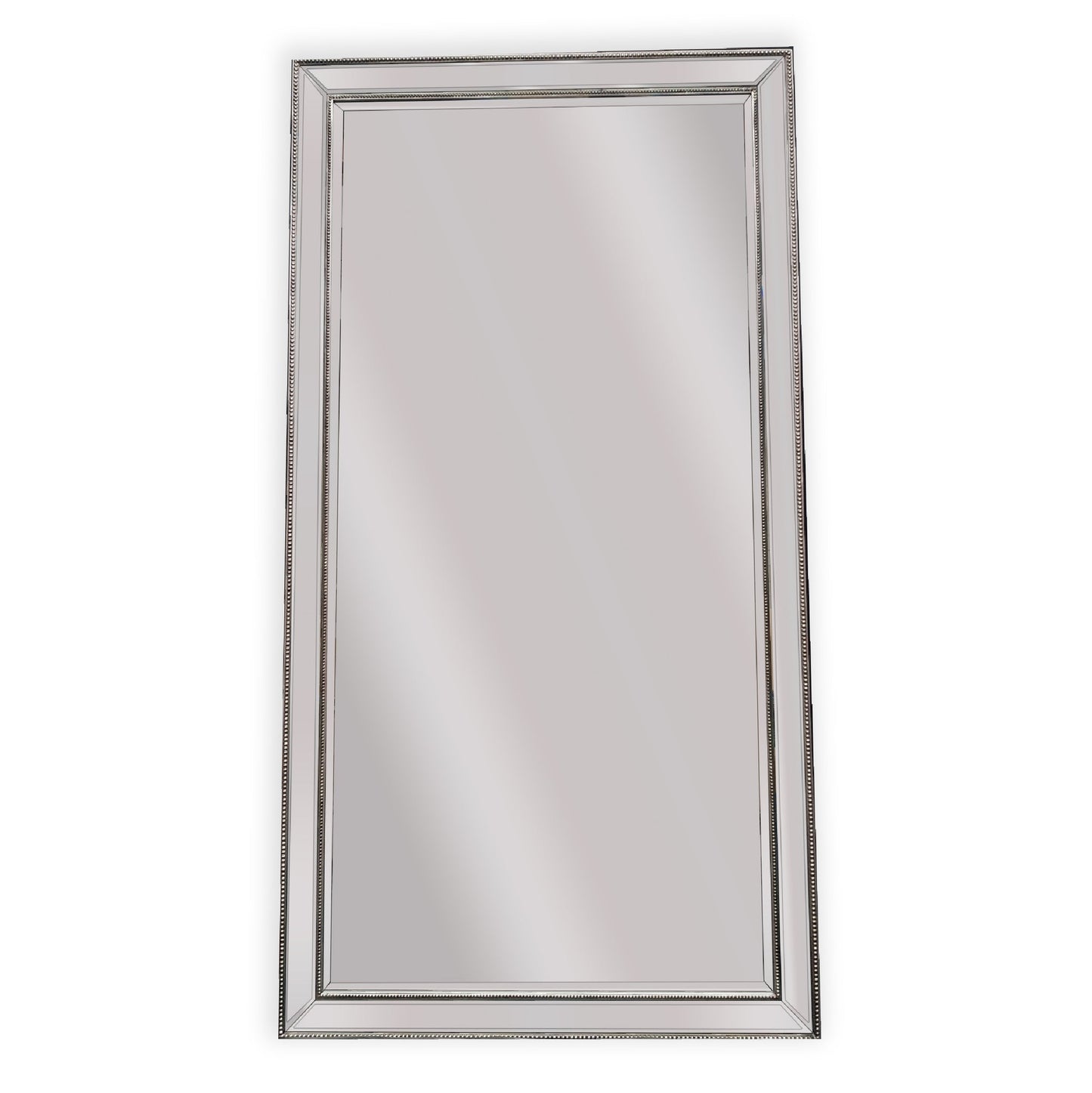 Image of silver beaded framed mirror - x large 190cm x 100cm ideal for luxury casual home interiors
