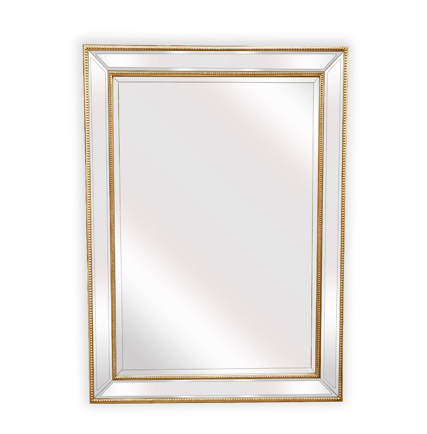 Image of gold beaded framed mirror - rectangle 80cm x 110cm ideal for luxury casual home interiors