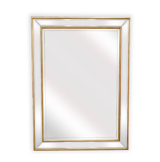 Image of gold beaded framed mirror - rectangle 80cm x 110cm  ideal for luxury casual home interiors