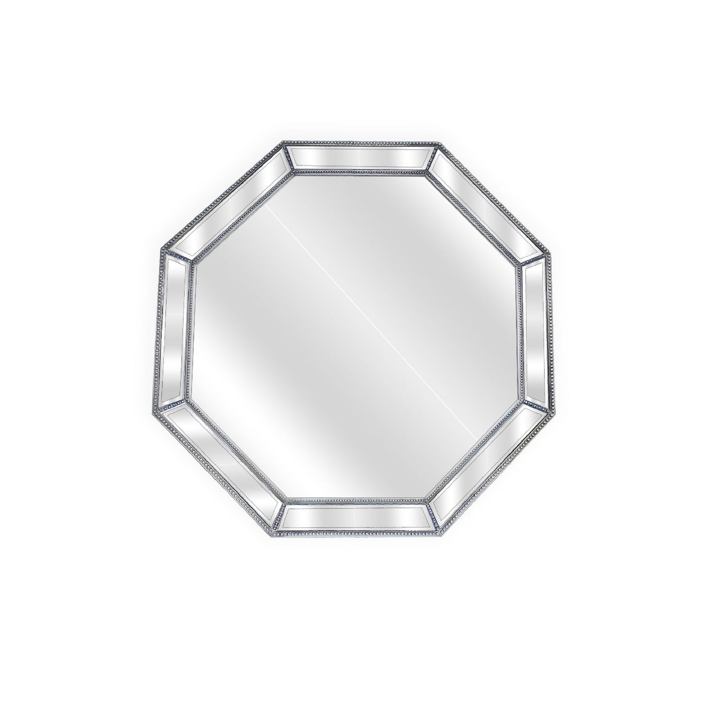 Image of silver beaded framed mirror - octagon - 90cm x 90cm ideal for luxury casual home interiors