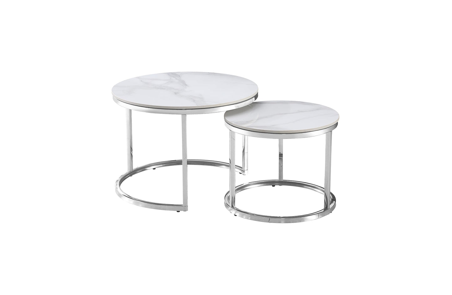Image of nesting style coffee table - white on silver - 60cm/45cm ideal for luxury casual home interiors
