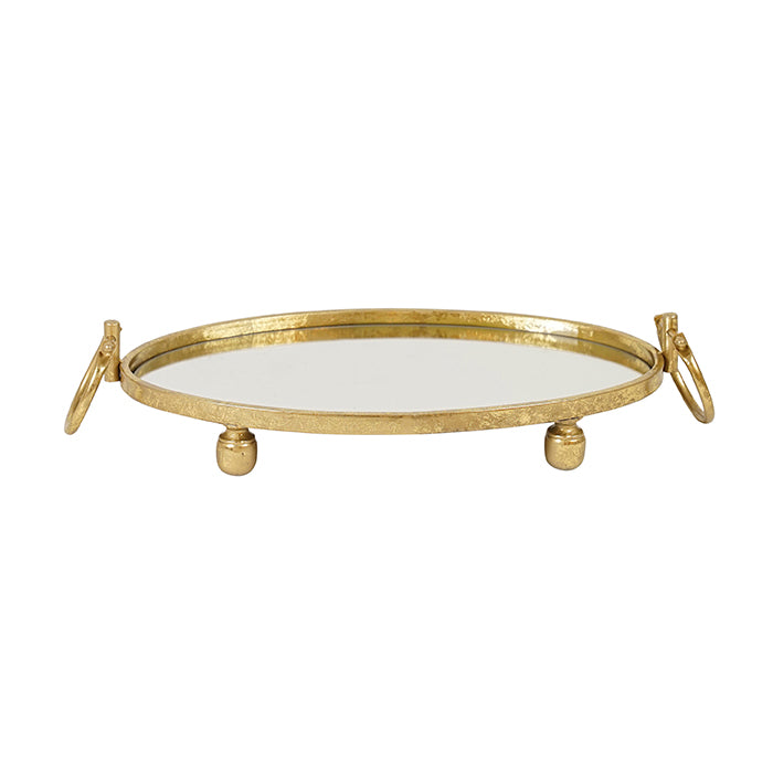Image of eliza oval iron mirror tray with handles - gold ideal for luxury casual home interiors