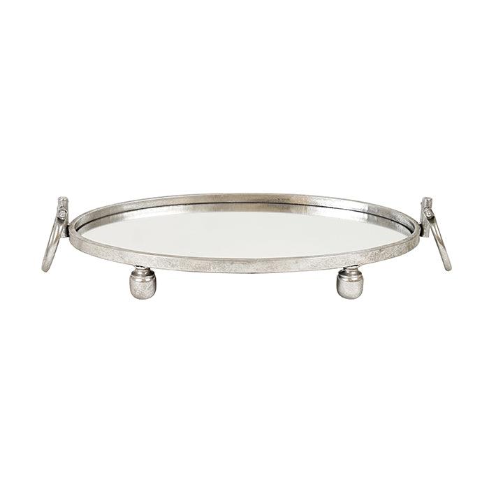Image of eliza oval iron mirror tray with handles - silver ideal for luxury casual home interiors