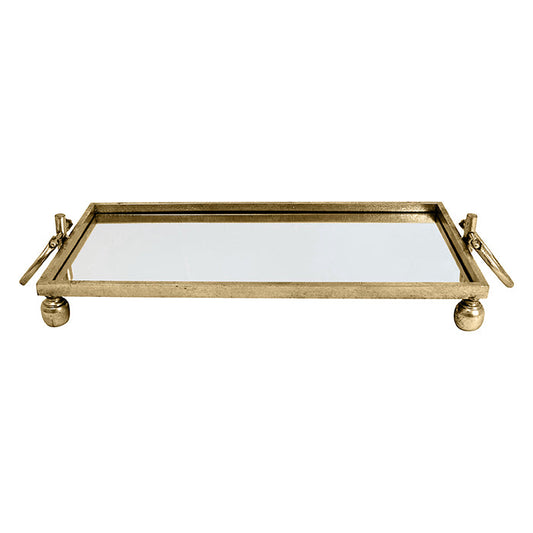 Image of eliza small rectangle iron mirror tray with handles - gold  ideal for luxury casual home interiors