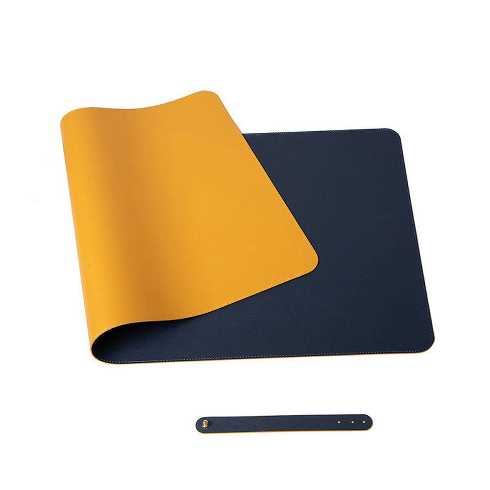 Image of dark blue 90cm*45cm dual side office desk pad waterproof pu leather computer mouse pad suitable for aged care, corporate offices, and commercial settings