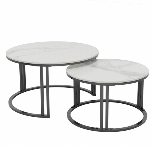 Image of interior ave - premier nested coffee table set - white marble stone  versatile for both home and professional use