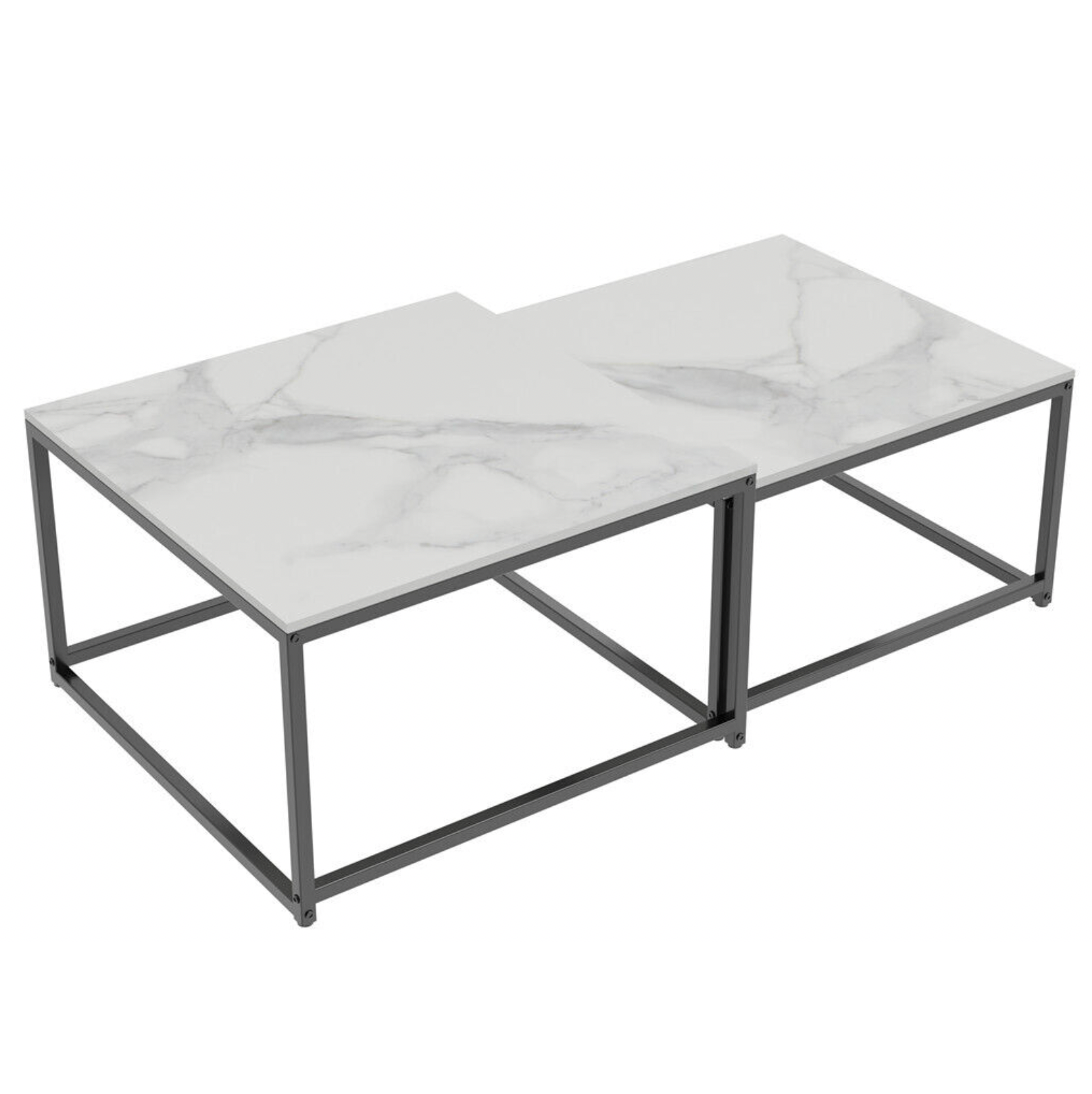 Image of interior ave - ciest square nested coffee table set - white marble stone versatile for both home and professional use