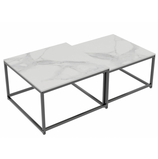 Image of interior ave - ciest square nested coffee table set - white marble stone  versatile for both home and professional use