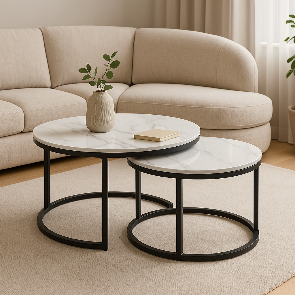 Image of interior ave - executive stone nested coffee table set - white & white  versatile for both home and professional use