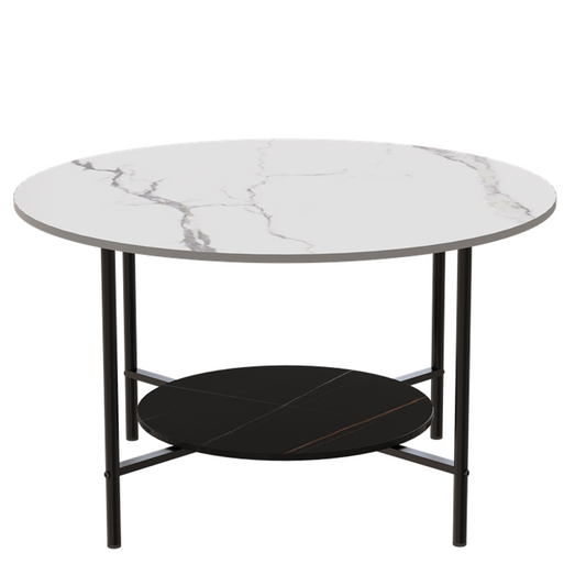 Image of interior ave - duke round two tier stone coffee table  ideal for luxury casual home interiors
