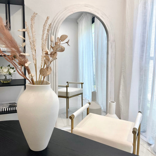 Image of interior ave -sierra arched step mirror - beach white - large full length mirror  ideal for luxury casual home interiors