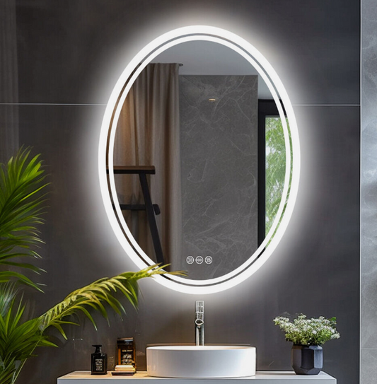 Image of interior ave - led oval frameless salon / bathroom wall mirror - 50 x 70cm  ideal for luxury casual home interiors