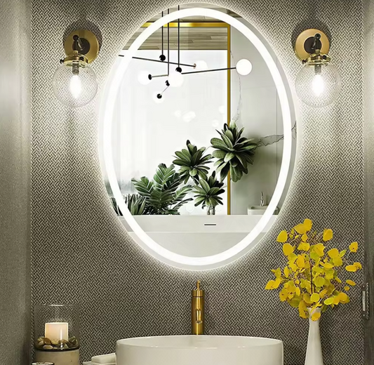 Image of interior ave - led oval frameless salon / bathroom wall mirror - 60 x 80cm  ideal for luxury casual home interiors