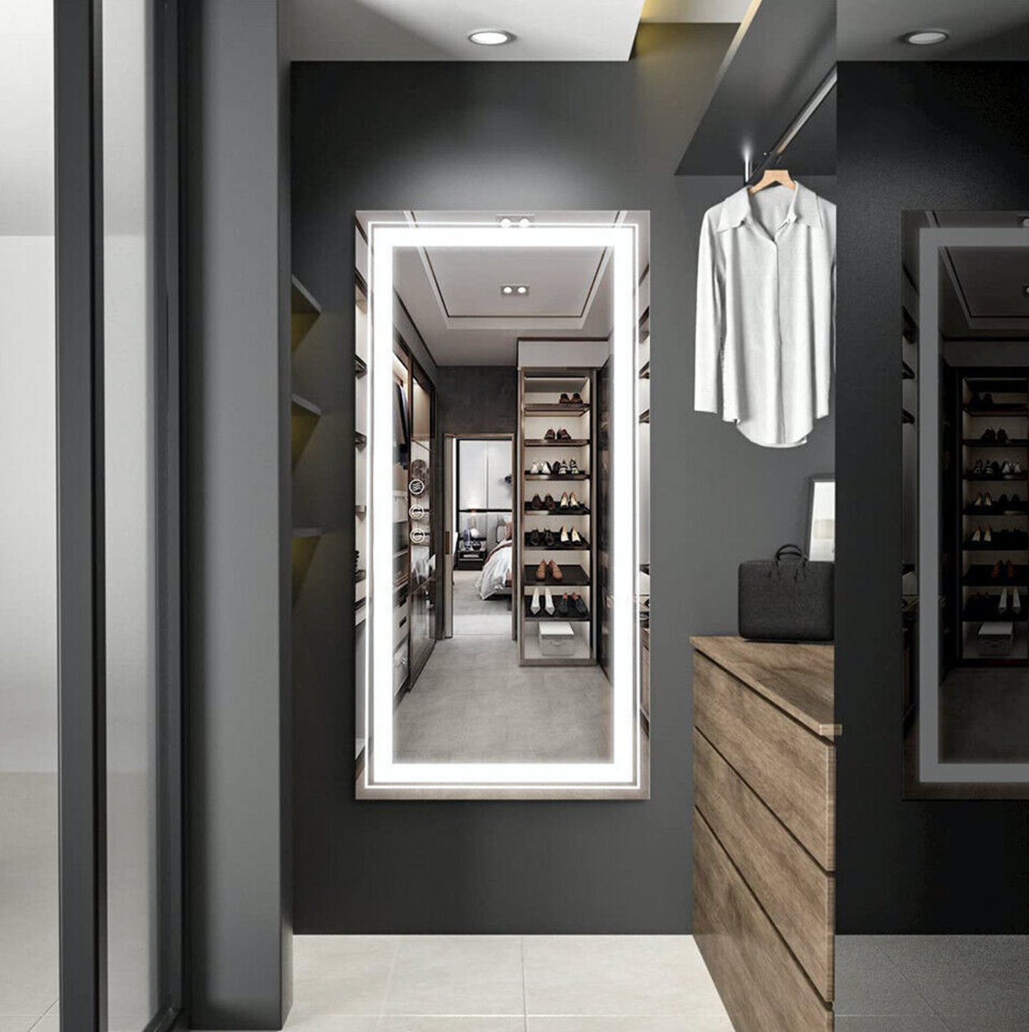 Image of interior ave - led rectangle frameless salon / bathroom wall mirror - 100 x 60cm ideal for luxury casual home interiors