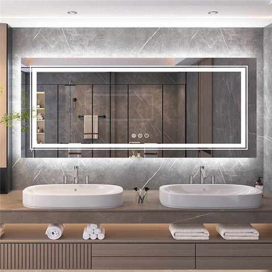 Image of interior ave - led rectangle frameless salon / bathroom wall mirror - 120 x 80cm  ideal for luxury casual home interiors