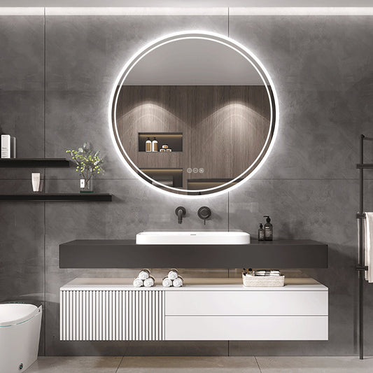 Image of interior ave - led round frameless salon /  bathroom wall mirror - 60cm  ideal for luxury casual home interiors