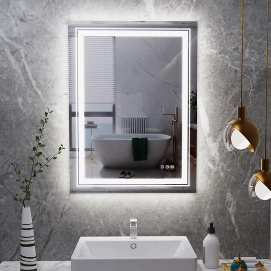 Image of interior ave - led rectangle frameless salon / bathroom wall mirror - 70 x 50cm  ideal for luxury casual home interiors