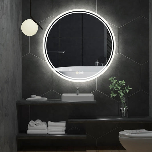 Image of interior ave - led round frameless salon / bathroom wall mirror - 80m  ideal for luxury casual home interiors