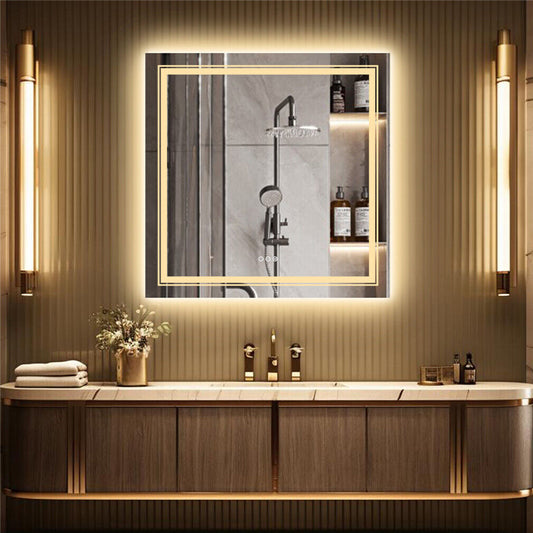 Image of interior ave - led square frameless salon / bathroom wall mirror - 80 x 80cm  ideal for luxury casual home interiors