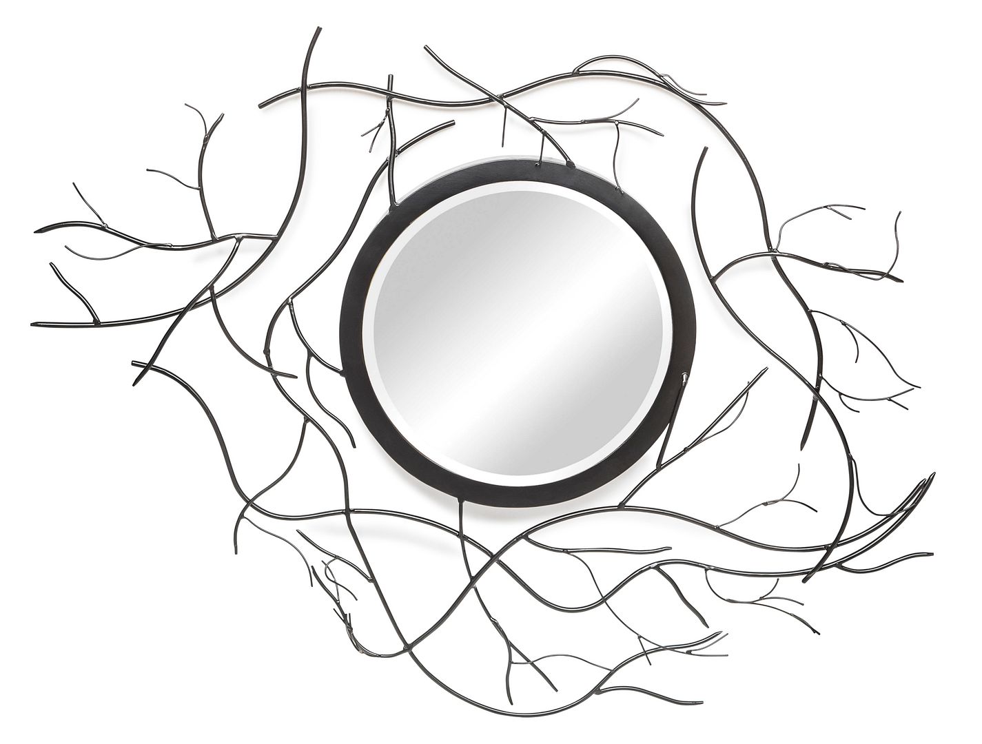 Image of twig frame black decorative wall mirror art  ideal for luxury casual home interiors