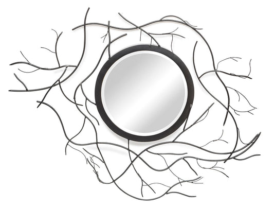Image of twig frame black decorative wall mirror art  ideal for luxury casual home interiors