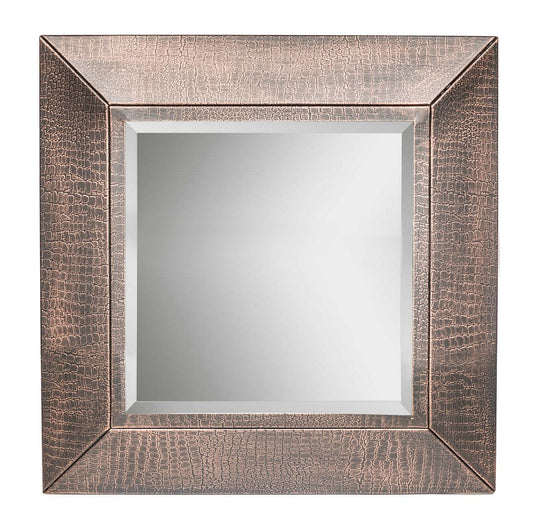 Image of square wall mirror with croc pattern frame in copper finish  ideal for luxury casual home interiors