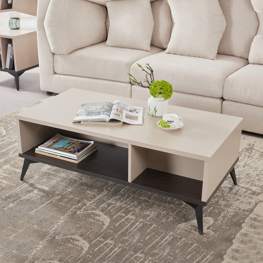 Image of coffee table 2 open storage cabinet mdf in champagne colour  ideal for luxury casual home interiors