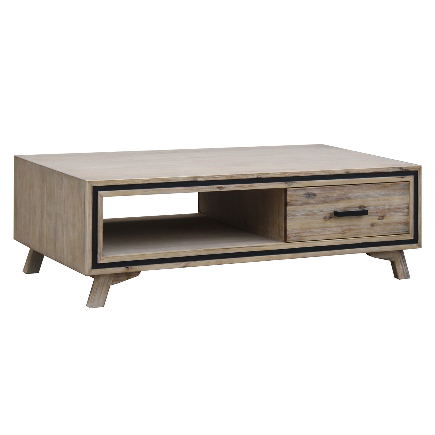 Image of coffee table solid wood acacia & veneer frame 2 drawers storage sliver brush colour ideal for luxury casual home interiors