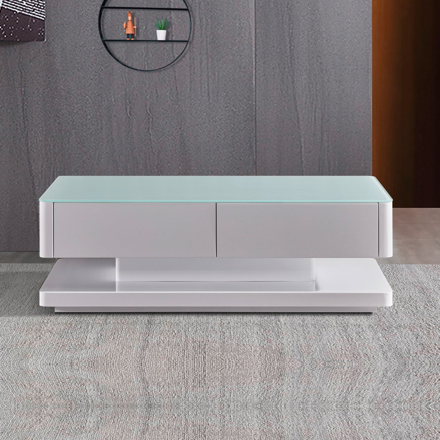 Image of stylish coffee table high gloss finish shiny white colour with 4 drawers storage available at The Epic Shop