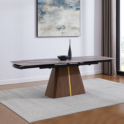 Image of dining table mdf ceramic glass table top extendable decorative stripe  ideal for luxury casual home interiors