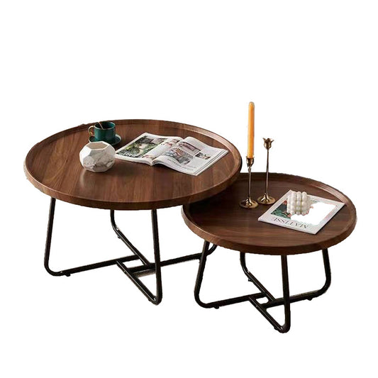 Image of removable set of 2 round coffee table  walnut nesting side end table furniture  available at The Epic Shop