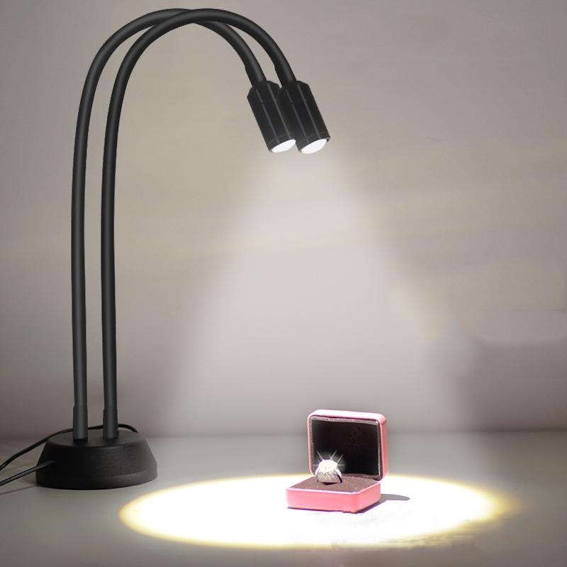 Image of adjustable double-head led jewelry table lamp for live photos available at The Epic Shop