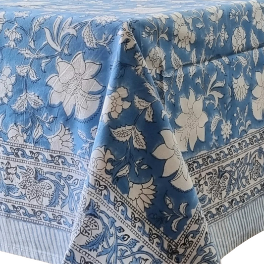 Image of rectangle tablecloth table cover flower pattern dining table cloth - blue bellflower  ideal for luxury casual home interiors
