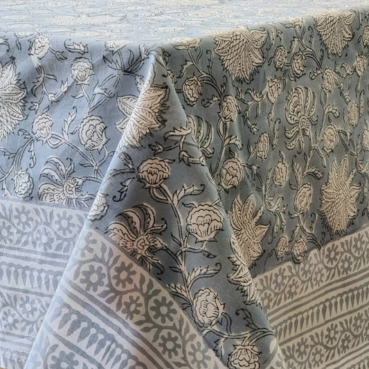 Image of rectangle tablecloth table cover flower pattern dining table cloth - hamptons blue  ideal for luxury casual home interiors