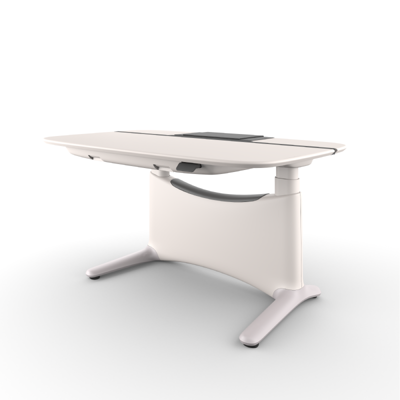 Image of 1.2m ufou upon standing desk height adjustable motorised electric sit stand table riser suitable for aged care, corporate offices, and commercial settings