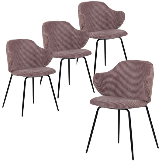 Image of set of 4 dining chairs with corduroy cord fabric in pink  ideal for luxury casual home interiors