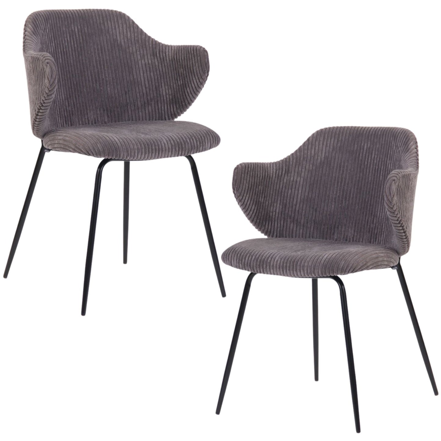 Image of set of 2 dining chairs with corduroy cord fabric in dark grey lincoln ideal for luxury casual home interiors