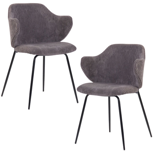 Image of set of 2 dining chairs with corduroy cord fabric in dark grey lincoln  ideal for luxury casual home interiors