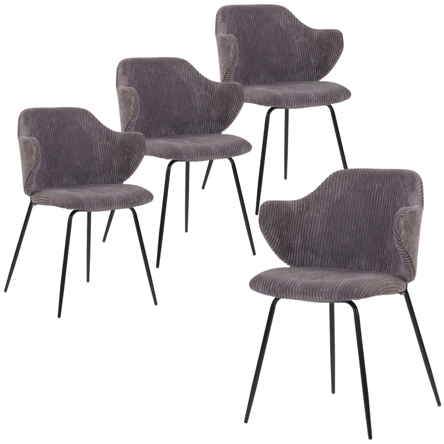 Image of set of 4 dining chairs with corduroy cord fabric in dark grey lincoln ideal for luxury casual home interiors