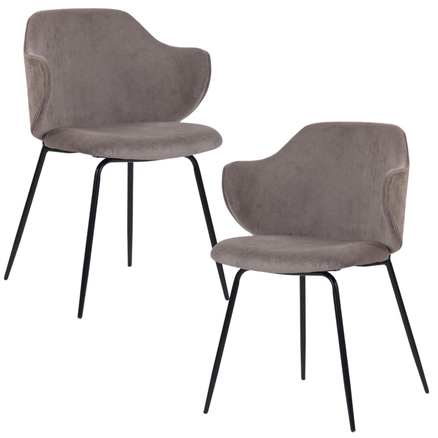 Image of set of 2 dining chairs with corduroy cord fabric in grey ideal for luxury casual home interiors