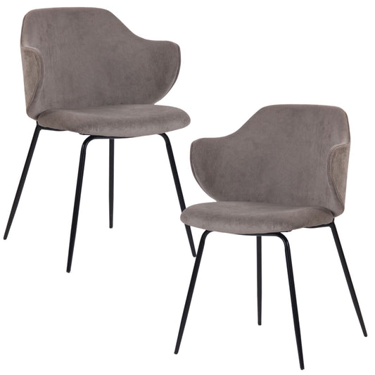 Image of set of 2 dining chairs with corduroy cord fabric in grey  ideal for luxury casual home interiors