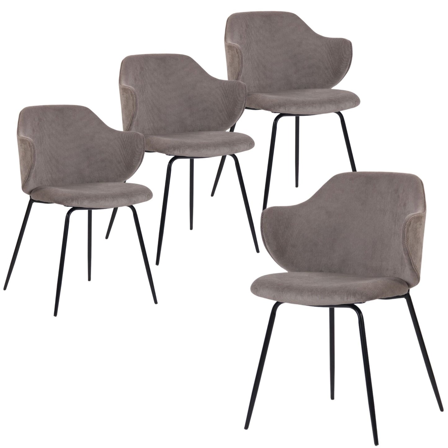Image of set of 4 dining chairs with corduroy cord fabric in grey ideal for luxury casual home interiors
