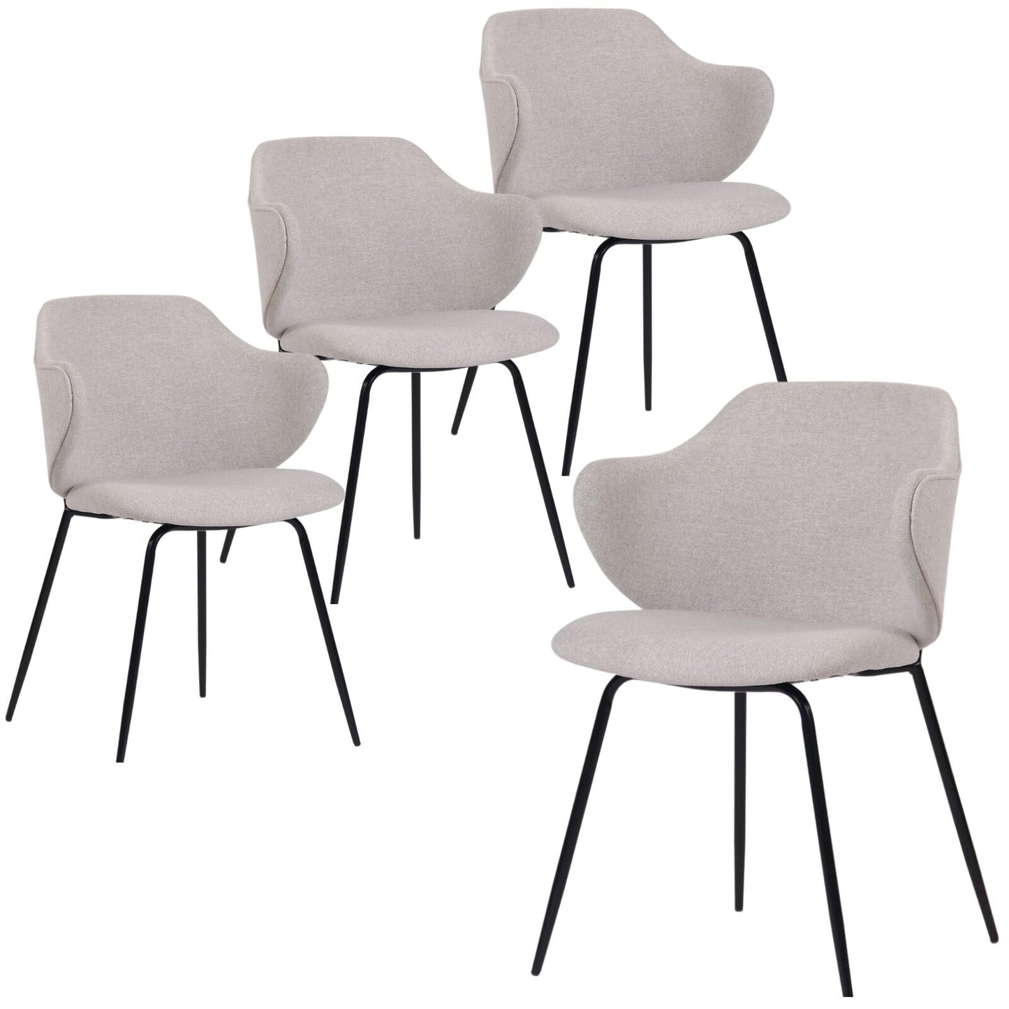 Image of set of 4 dining chairs fabric with metal legs in ivory beige ideal for luxury casual home interiors