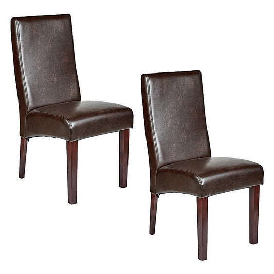 Image of set of 2 rome leather brown dining chairs durable seat wood kitchen cafe  ideal for luxury casual home interiors