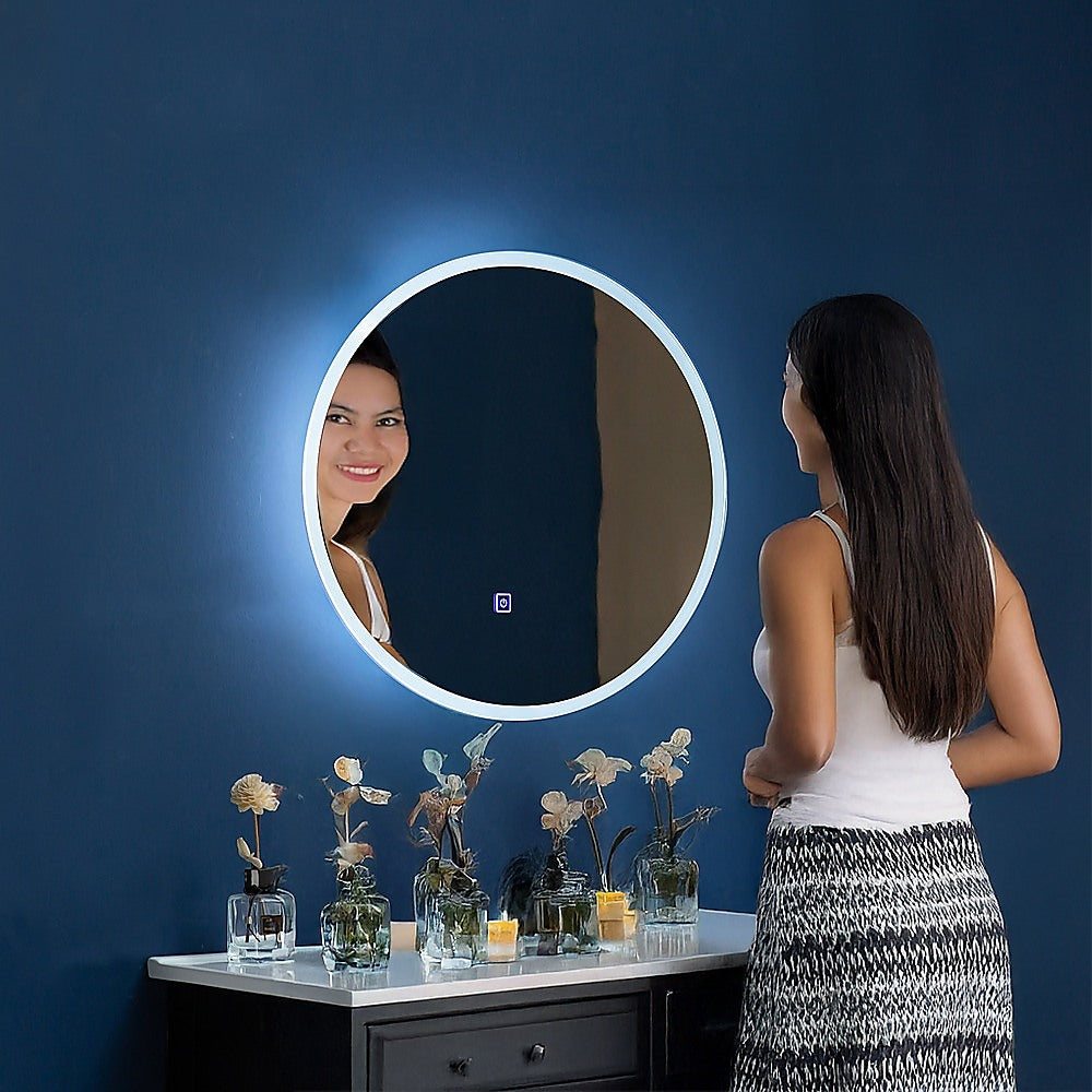 Image of 90cm led wall mirror bathroom mirrors light decor round versatile for both home and professional use