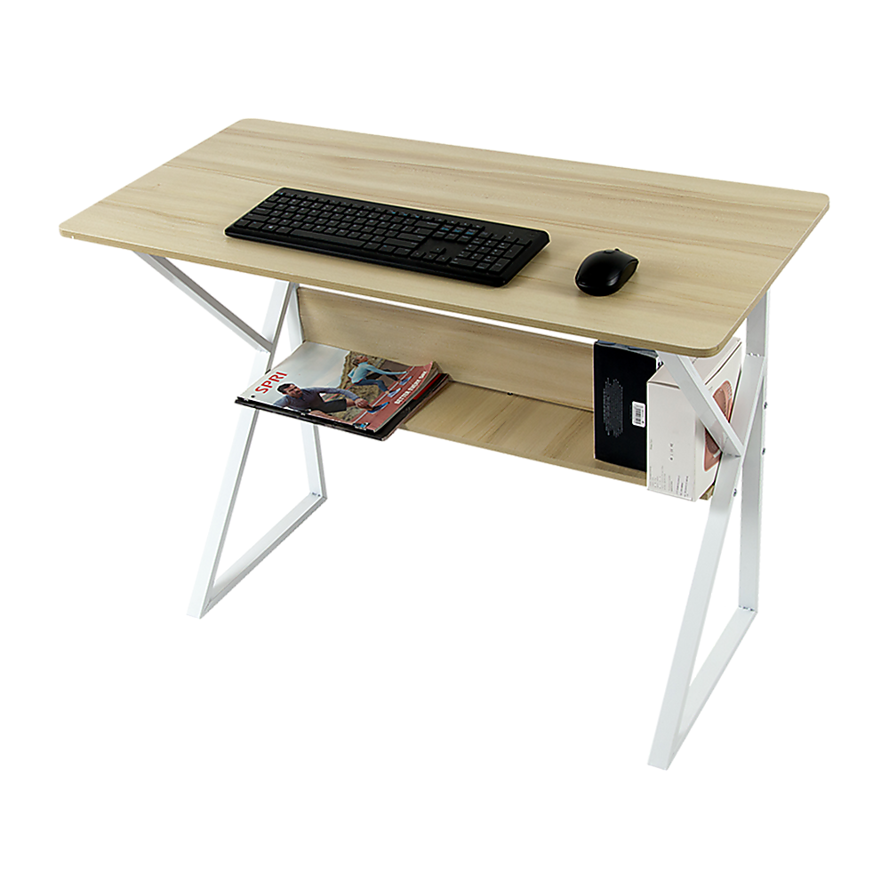 Image of wood & metal computer desk with shelf home office furniture versatile for both home and professional use