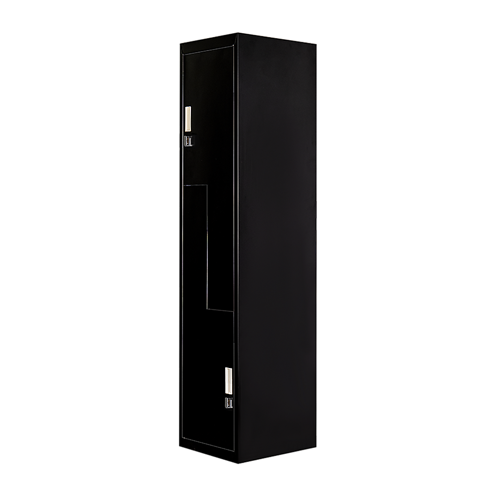 Image of black two-door l-shaped office gym shed storage lockers suitable for aged care, corporate offices, and commercial settings