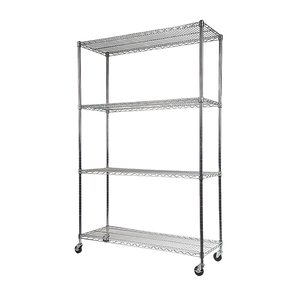 Image of modular wire storage shelf 1500 x 450 x 1920mm steel shelving with wheels suitable for aged care, corporate offices, and commercial settings